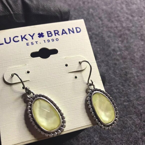 Lucky Brand Drop Earrings – Yellow Gemstone with Beaded Silver-Tone Frame - Picture 3 of 3